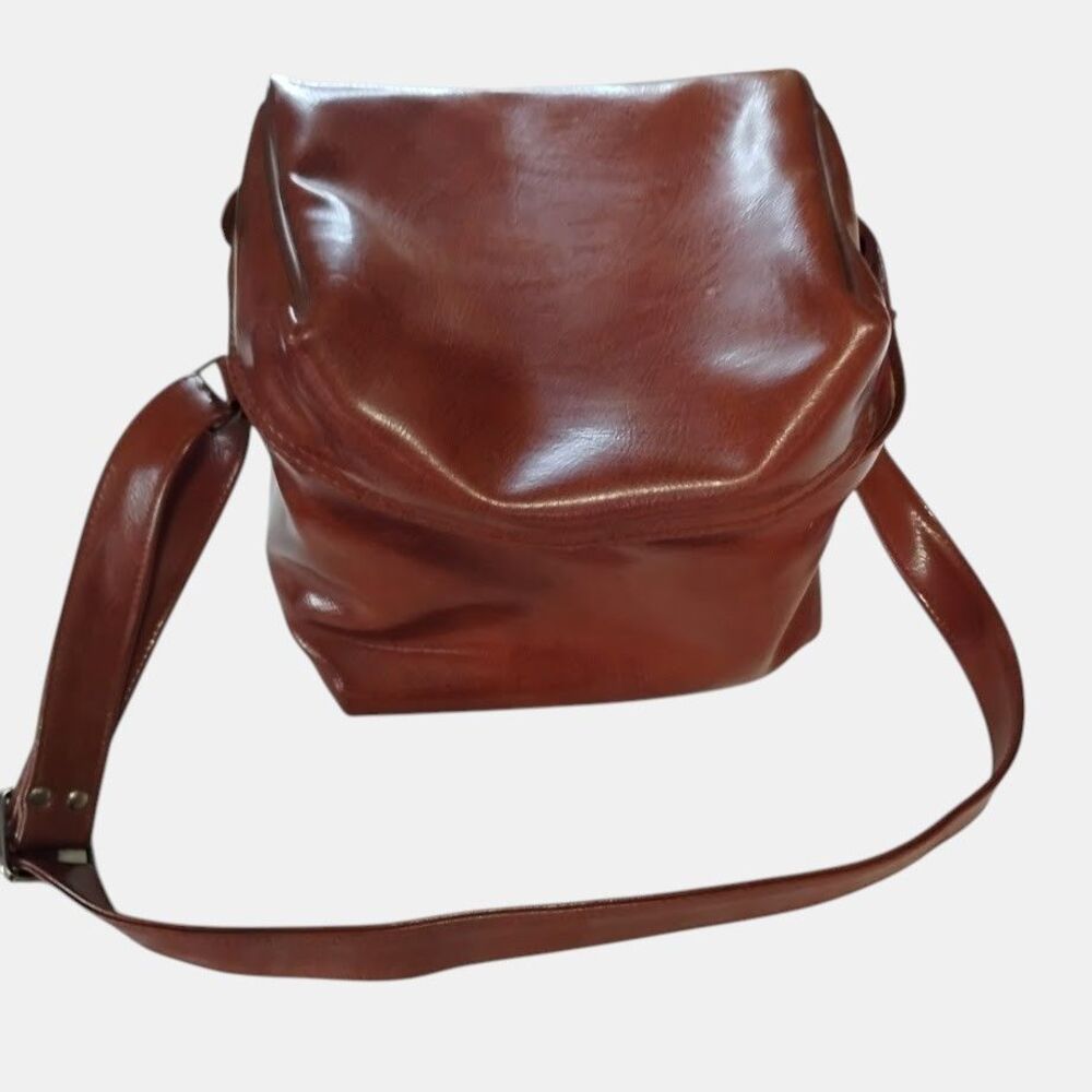 Vintage Brown Faux Leather Camera Bag Crossbody Case Taiwan 70s Gear Travel 9x9 - Picture 3 of 16